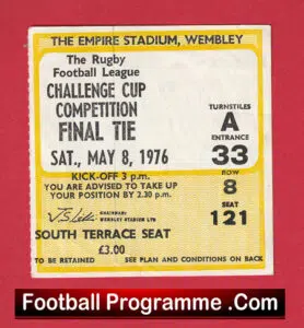 St Helens Rugby v Widnes 1976 – Challenge Cup Final Ticket Wembley