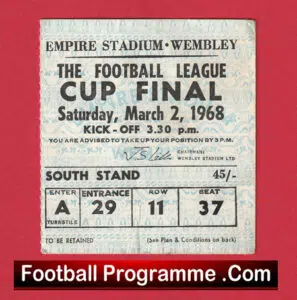 Leeds United v Arsenal 1968 – League Cup Final Ticket Wembley