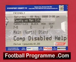 Stockport County v Manchester City 2008 – Friendly Match Football Ticket