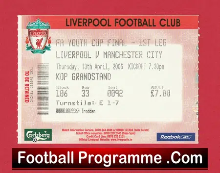 Liverpool v Manchester City 2006 - FA Youth Cup Final Ticket - Image 2