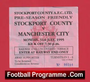 Stockport County v Manchester City 1995 – Friendly Match Football Ticket