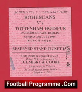 Bohemian v Tottenham 1989 – Football Ticket Ireland