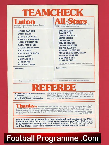 Alan Slough Testimonial Luton Town - Rodney Marsh + George Best - Image 3