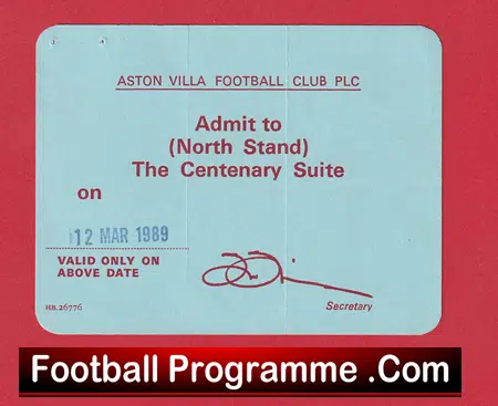 Aston Villa v Manchester United 1989 - Ticket Centenary Suite - Image 3