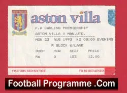Aston Villa v Manchester United 1993 – Match Ticket