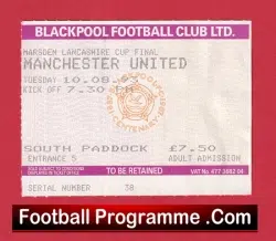 Blackpool v Manchester United 1993 – Lancashire Cup Final Ticket
