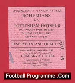 Bohemian v Tottenham 1989 – Football Ticket Ireland