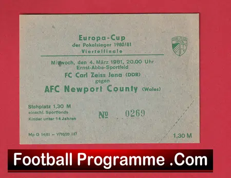 Carl Zeiss Jena v Newport County 1981 - Football Ticket Germany - Image 2