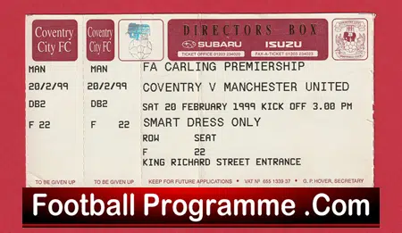 Coventry City v Manchester United 1999 - Ticket Treble Season Directors Box - Image 2