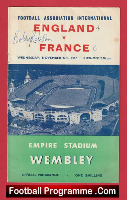 England v France 1957 – Duncan Edwards Last International SIGNED