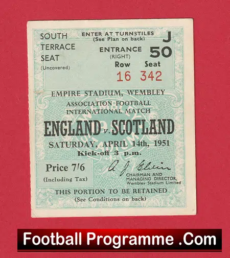 England v Wales 1951 - Football Ticket - Image 2