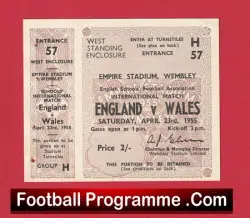 England v Wales 1955 - Full Football Ticket - football memorabilia