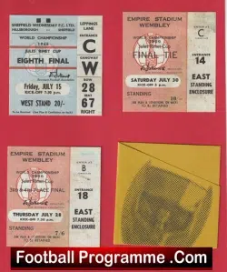 England World Cup 1966 Football Tickets inc the Final – Reprints