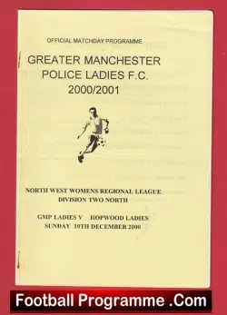 Greater Manchester Police Ladies v Hopwood 2000 - GMP Womens Football - football programme