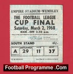 Leeds United v Arsenal 1968 – League Cup Final Ticket Wembley