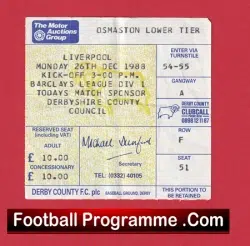 Liverpool v Manchester United 1988 – Match Ticket