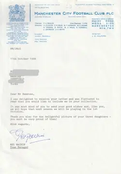 Manchester City Mel Machin Autograph Signed Letter Man City Manager 1988 - football memorabilia