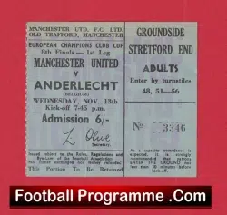 Manchester United v Anderlecht 1968 – European Cup Ticket