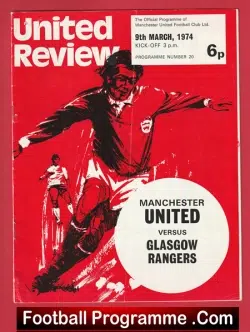 Manchester United v Glasgow Rangers 1974 - Man Utd Gers 74 - football programme