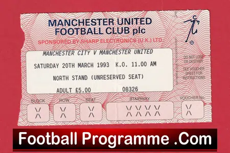Manchester United v Manchester City 1993 - Football Ticket - Image 2