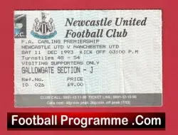 Newcastle United v Manchester United 1993 – Football Ticket