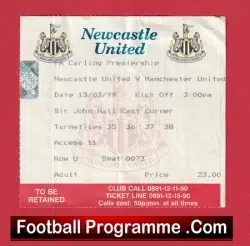 Newcastle United v Manchester United 1999 – Treble Season Ticket