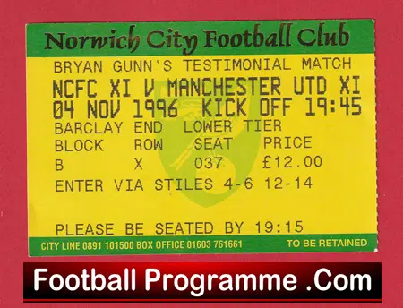 Norwich City v Manchester United 1996 - Match Ticket - Image 2