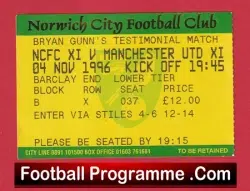 Norwich City v Manchester United 1996 – Match Ticket