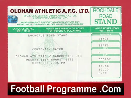 Oldham Athletic v Manchester United 1995 - Match Ticket - Image 2