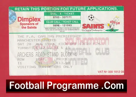 Southampton v Manchester United 1993 - Football Ticket Champions - Image 2