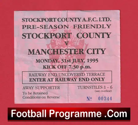 Stockport County v Manchester City 1995 - Friendly Match Football Ticket - Image 2