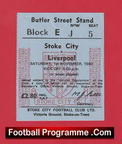 Stoke City v Liverpool 1980 – Match Ticket