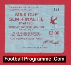 Walsall v Liverpool 1984 – Match Ticket