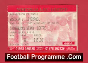 Wrexham v Liverpool 2005 – Friendly Match Football Ticket