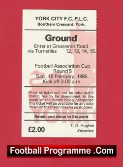 York City v Liverpool 1985 – Match Ticket