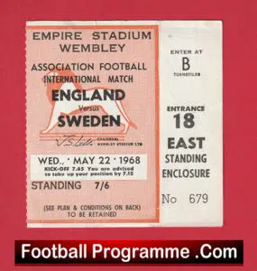 England v Sweden 1968 – Match Ticket