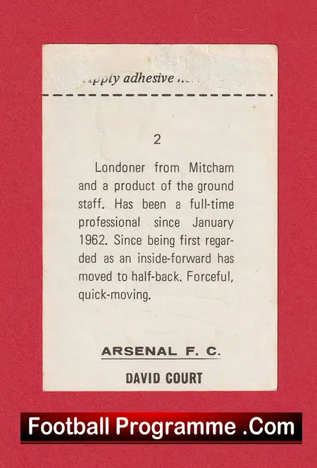Arsenal David Court Autograph Signed Picture - Image 3