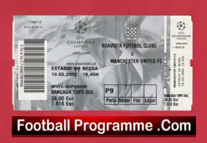 Boavista v Manchester United 2002 – Match Ticket Portugal