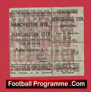 Manchester United v Manchester City 1970 – FA Cup Ticket