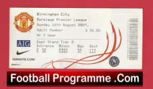 Manchester United v Birmingham City 2009 – Match Ticket Man Utd