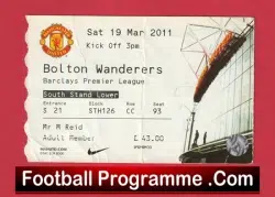 Manchester United v Bolton Wanderers 2011 – Match Ticket