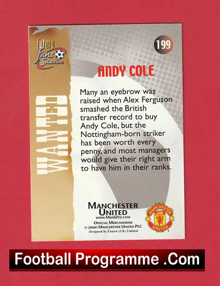 Manchester United Andy Cole Autograph Signed Futera Card Man Utd - Image 3