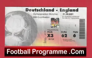 Germany v England 2001 – German Football Ticket