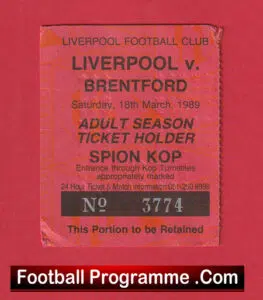 Liverpool v Brentford 1989 – Football Ticket