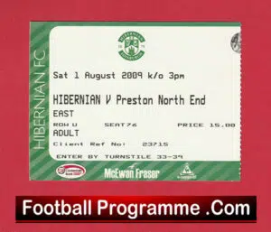 Hibernian Hibs v Preston 2009 – Football Ticket