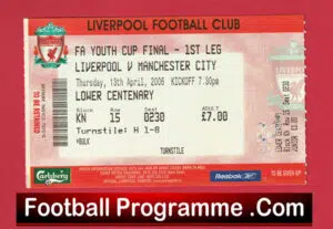 Liverpool v Manchester City 2006 – Youth Cup Final Ticket