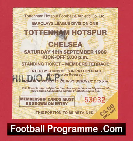Tottenham Hotspur v Chelsea 1989 - Football Ticket - Image 2