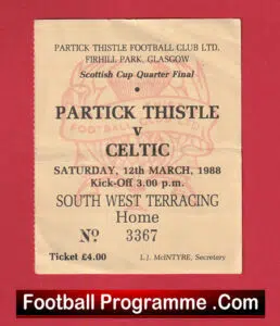 Partick Thistle v Glasgow Celtic 1988 – Football Ticket