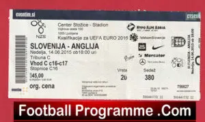 Slovinia v England 2015 – Football Ticket