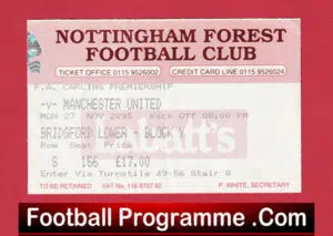 Nottingham Forest v Manchester United 1995 – Football Ticket